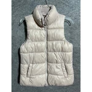 Old Navy Puffer Vest Womens XS Full Zip Lined Sleeveless Mock Neck Beige